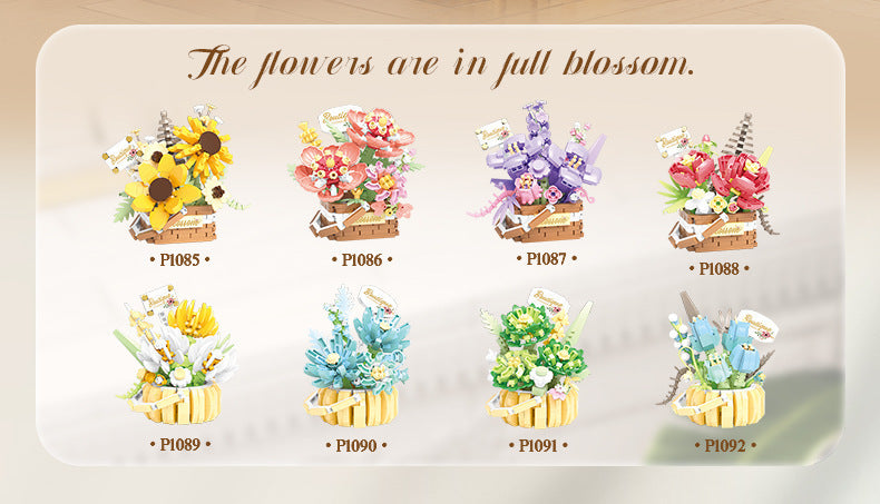 Blue Enchantress Basket - Mini Bricks Flower Building Blocks Toys