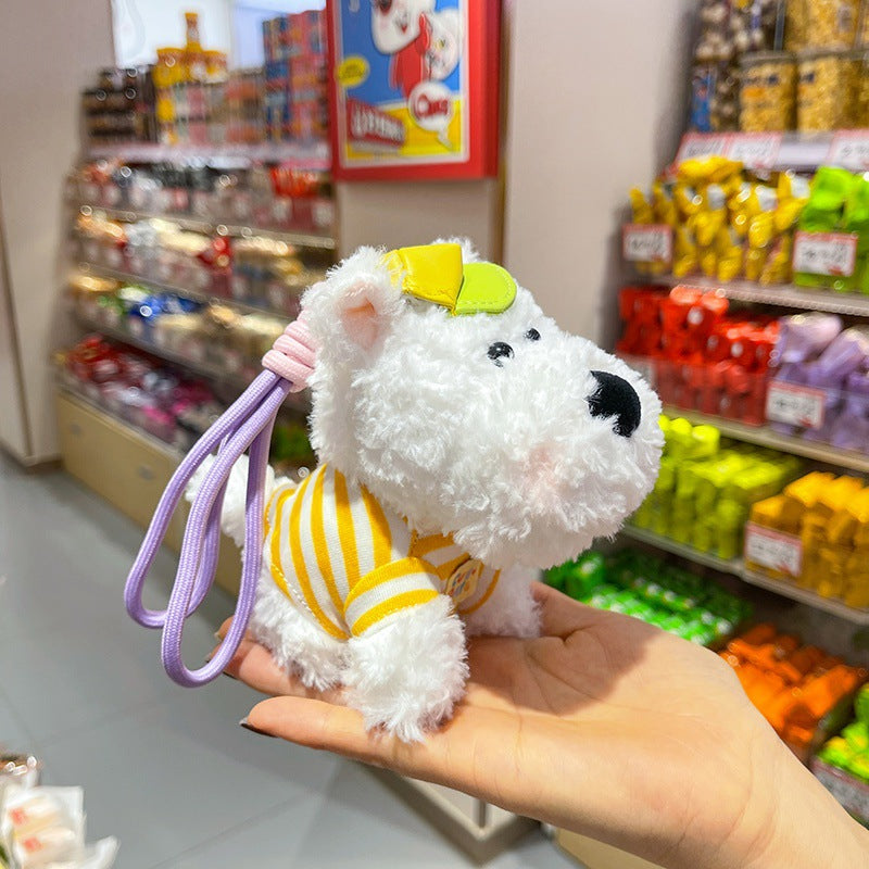Yellow&White Striped Western Highland Cute Dog Plush Toy Bag Charm