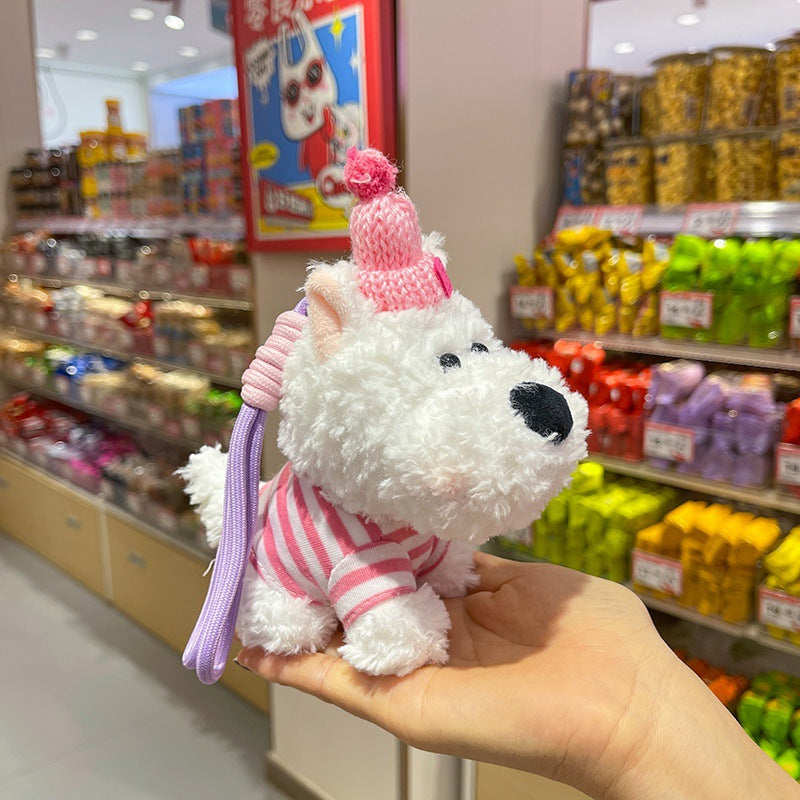 Pink&White Striped Western Highland Cute Dog Plush Toy Bag Charm